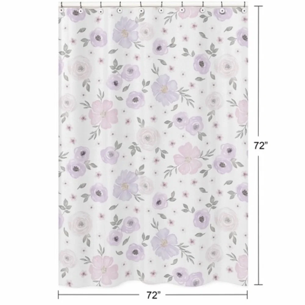 Sweet JoJo Designs Watercolor Floral Lavender And Grey Collection Shower Curtain